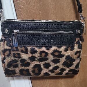 Liz Claiborne Black and Brown Animal Print Crossbody Bag